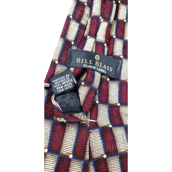 Bill Blass Black Label Checkered  Red & Gold Classic Wide Silk Mens Neck Tie - Picture 5 of 10